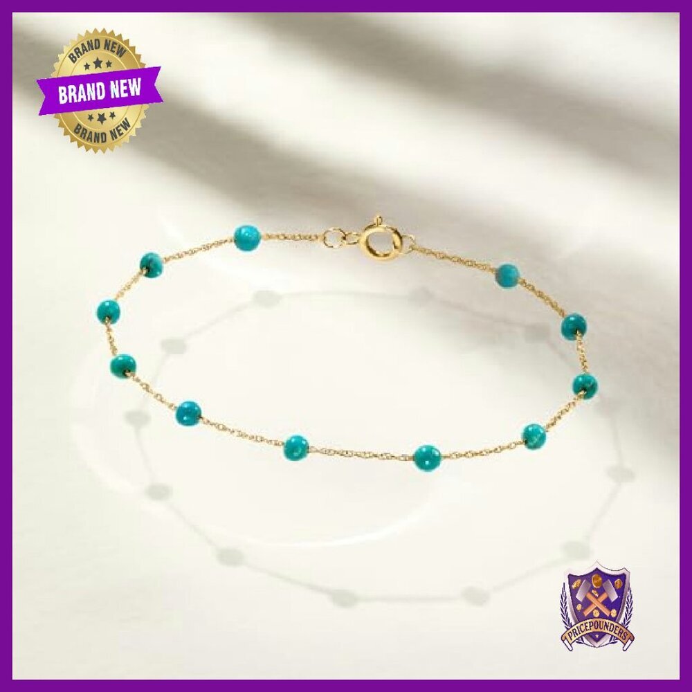 14kt Yellow Gold Turquoise Bead Bracelet, 7 Inches, Springring Clasp - Picture 4 of 6